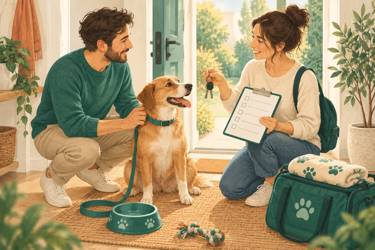 Ilustrație editorială: checklist pentru predarea animalului către un pet sitter
